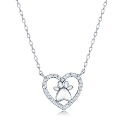 Sterling Silver Cubic Zirconia Heart with Paw In the Middle